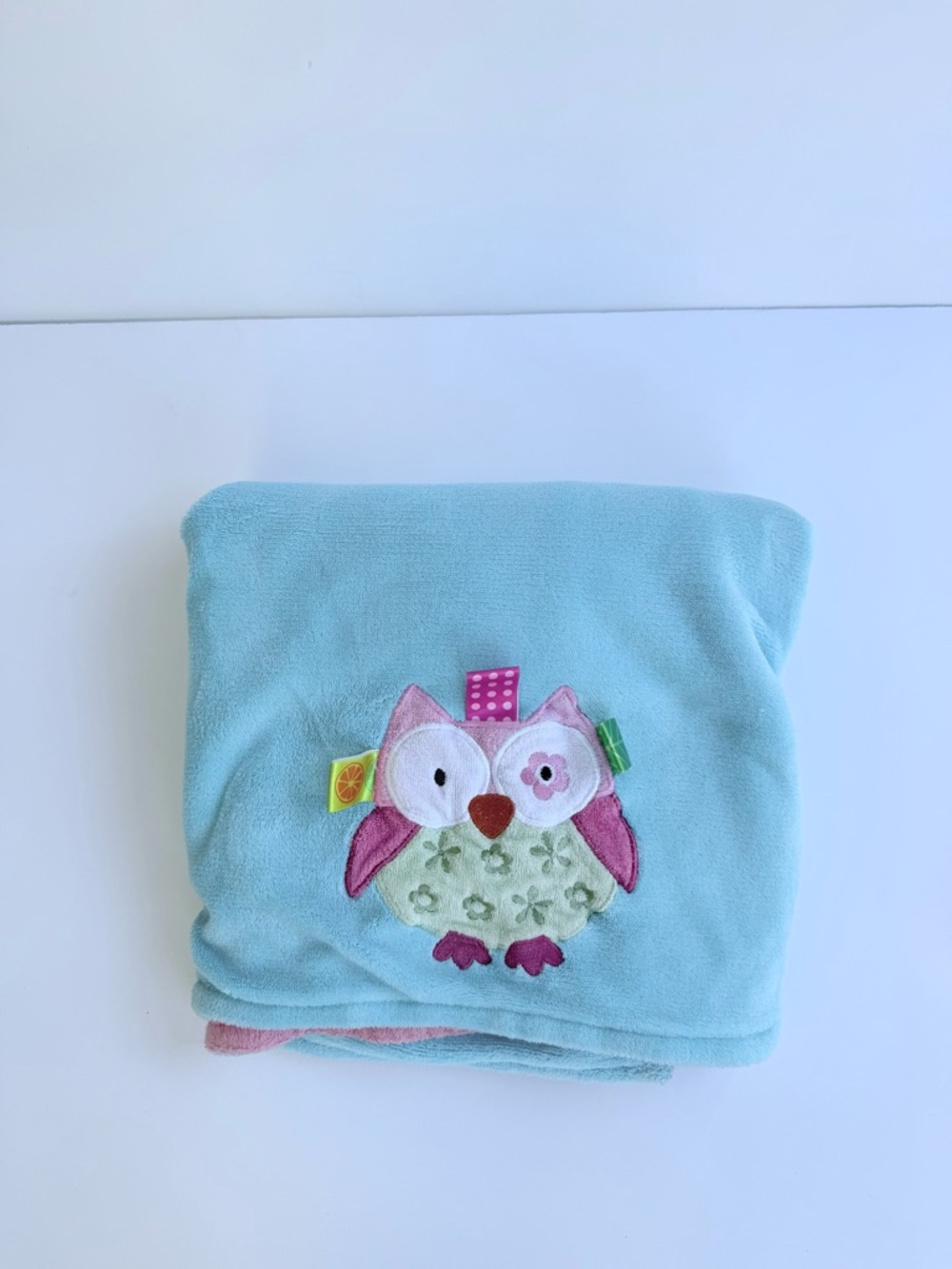 Large Taggies Security Blue Aqua Blanket Lovey Pink Owl 30x40